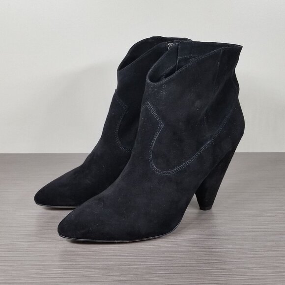 Vince Camuto Side Zip Bootie, Black Suede, Womens Size 7.5 M / 38 - Picture 1 of 12
